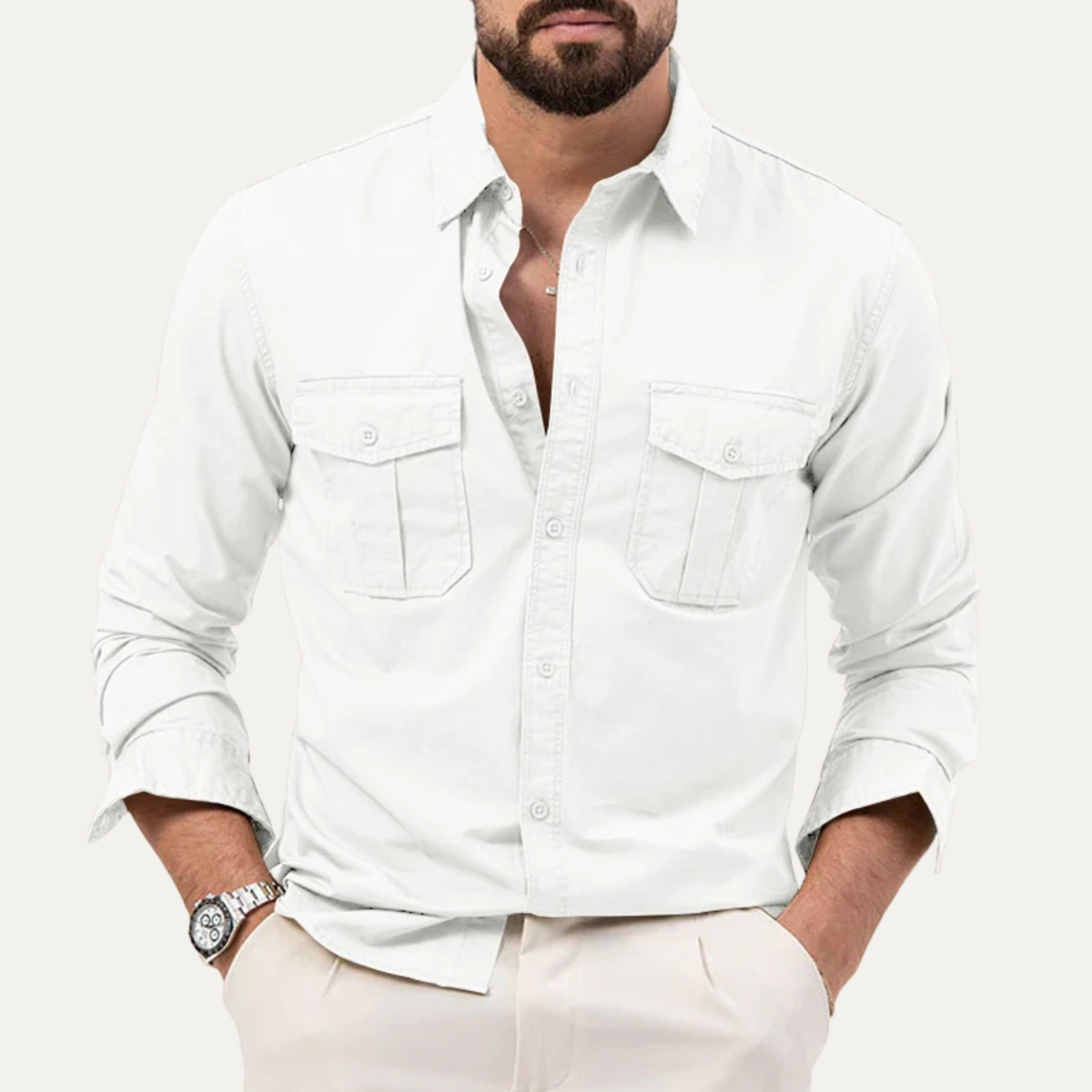 The Brookwater Men’s Retro Solid Button-Up Shirt – view 8