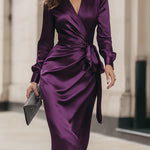 Clara | Deep Plum Draped Midi Dress – view 2