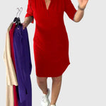 Caroline | Solid V-Neck Dress – view 8