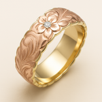 Vintage Pink Flower Gold Ring – view 3