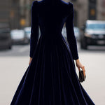 Julie | Navy Blue Midi Dress with Long Sleeves – view 5