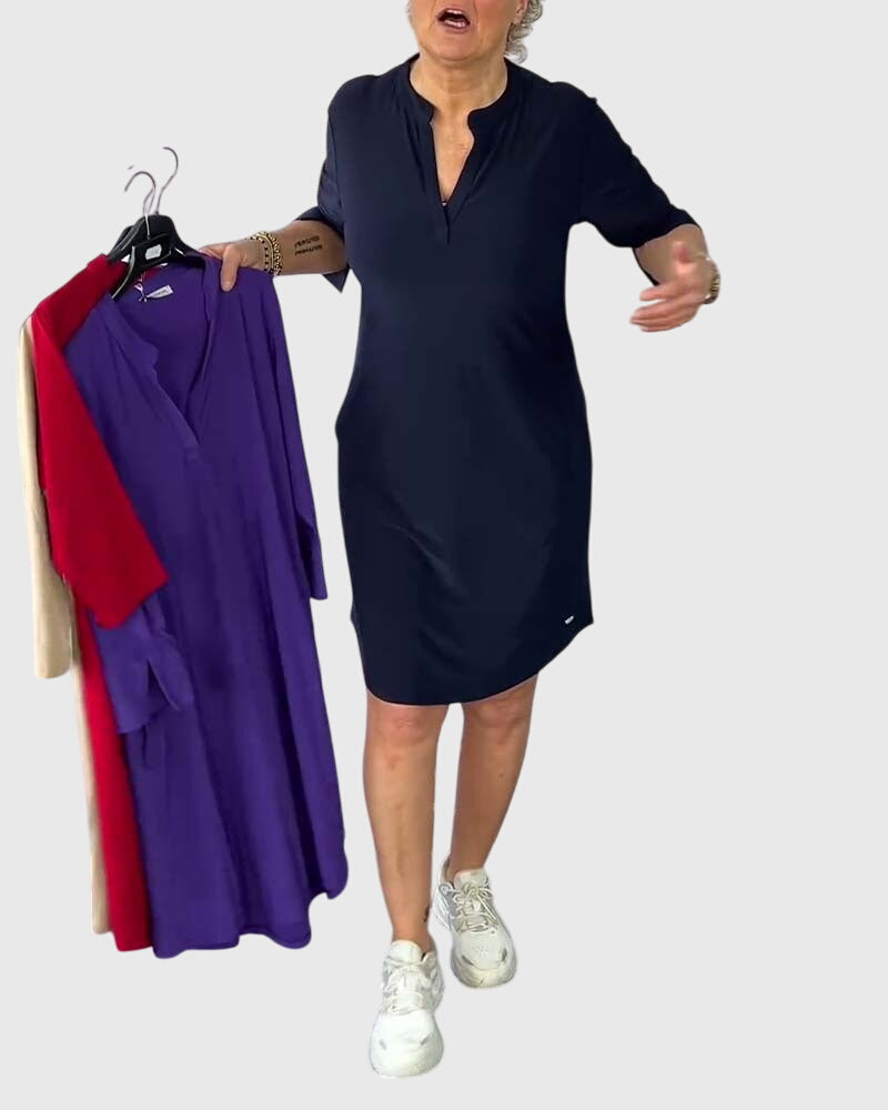 Caroline | Solid V-Neck Dress – view 5