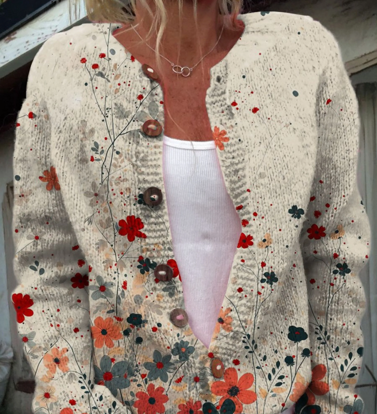 Vintage flower art print buttoned cardigan for women | Ellie Dublin