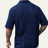 The Glenridge Hill Men’s Bohemian Crochet Mesh Shirt – Navy Blue – view 6