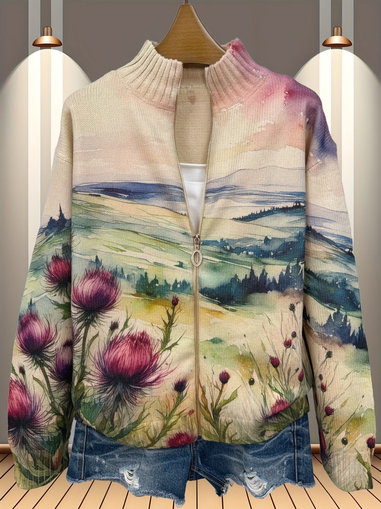 Siofra tartan landscape zip cardigan for women | Ellie Dublin