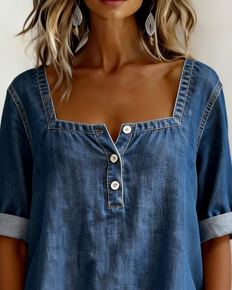 Marceline | Square Collar Denim Shirt – view 5