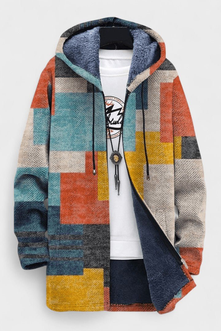 Grainne geometric squares hooded cardigan | Ellie Dublin