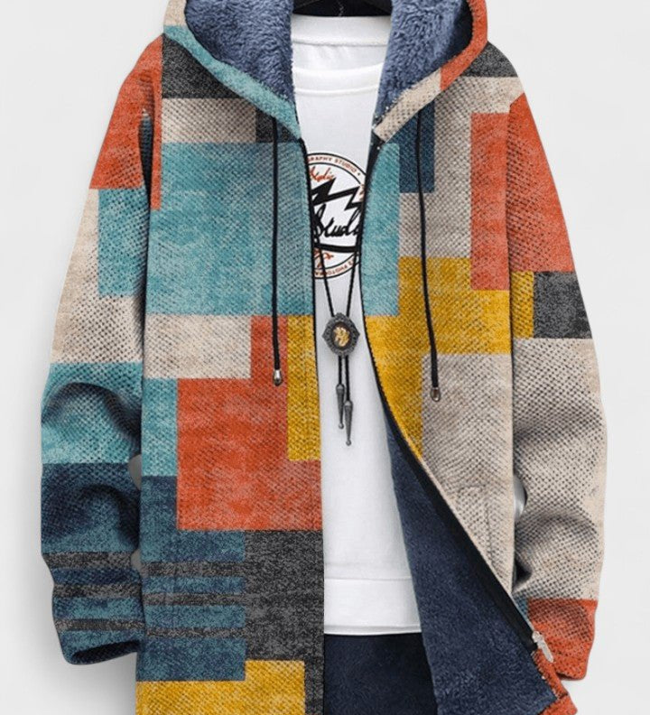 Grainne geometric squares hooded cardigan | Ellie Dublin