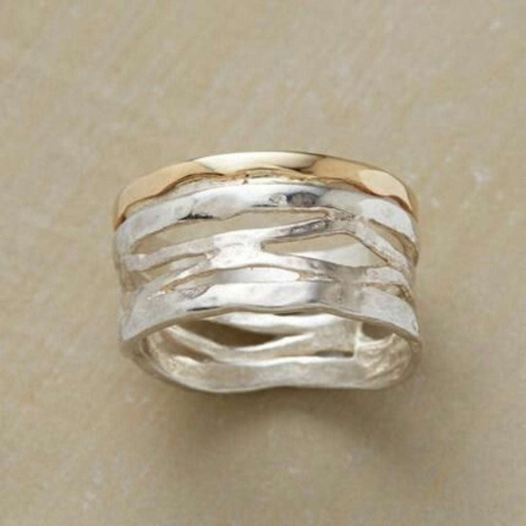 Antique-Inspired Hollow Ring in Gold and Silver – view 2