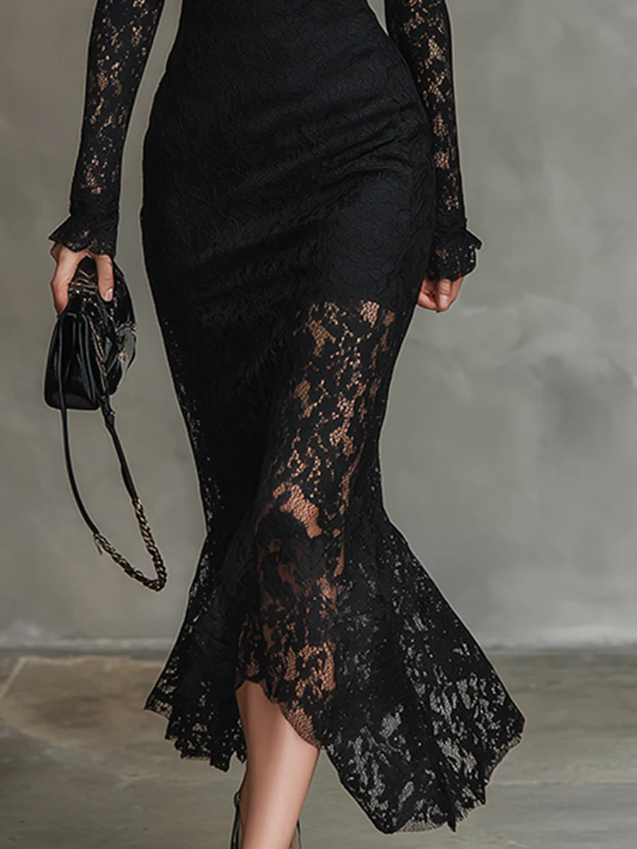 Jeanne | Elegant Lace Maxi Dress with Mermaid Hem – view 6