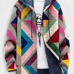 Cara geometric hooded cardigan in deep hues | Ellie Dublin