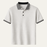 The Glenwater Men’s Textured Knit Polo Shirt with Checkered Collar