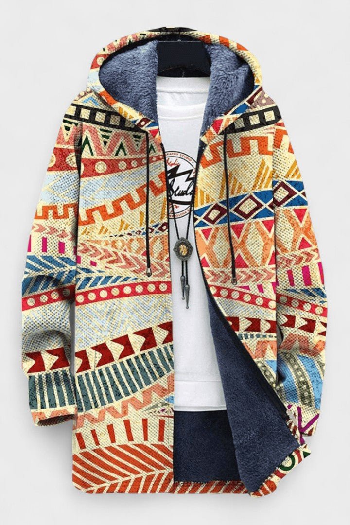 Clodagh kaleidoscopic geometric hooded cardigan | Ellie Dublin