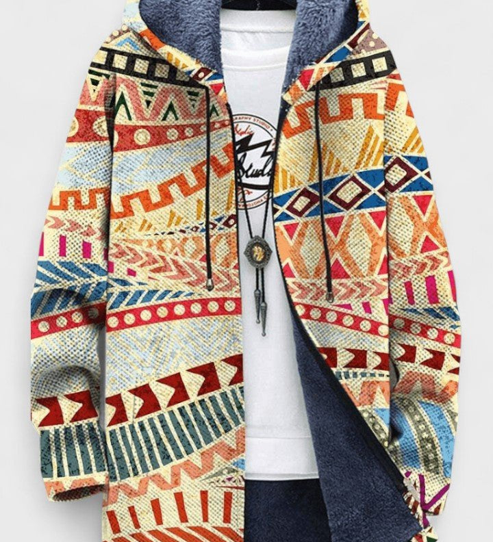 Clodagh kaleidoscopic geometric hooded cardigan | Ellie Dublin