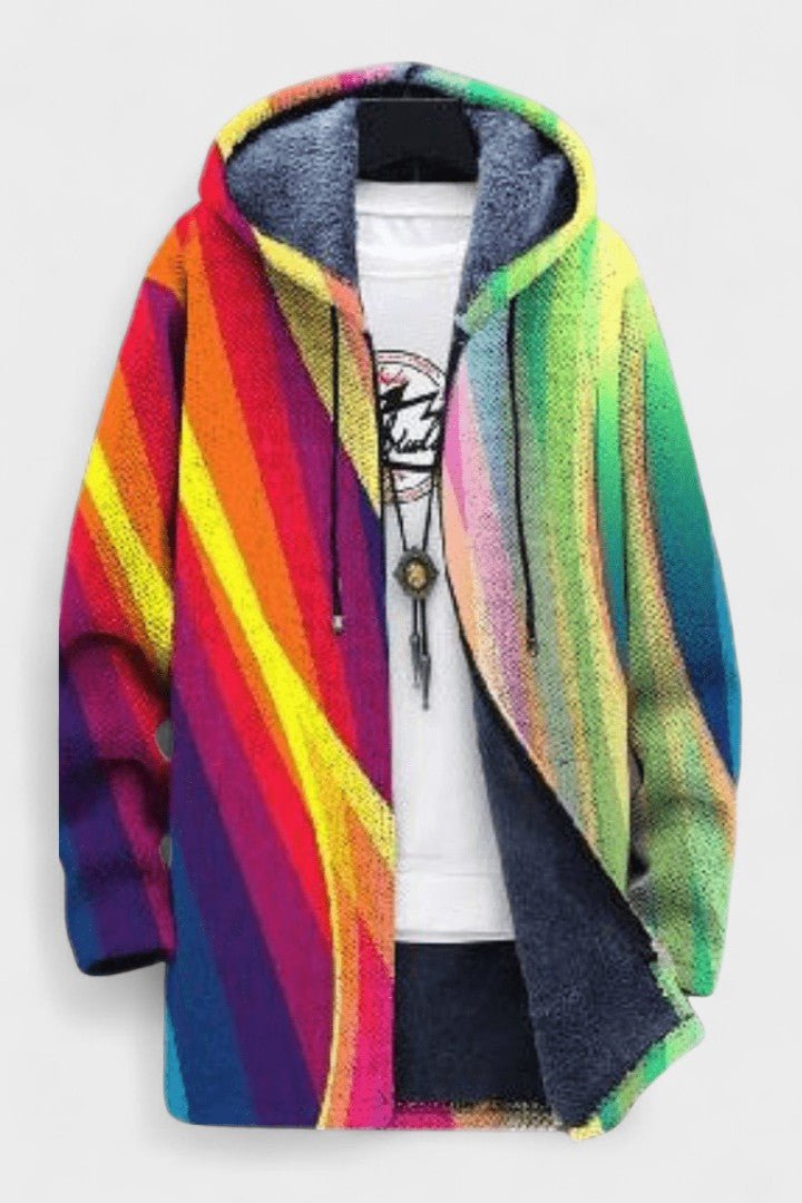 Una vibrant patterned hooded cardigan for women | Ellie Dublin