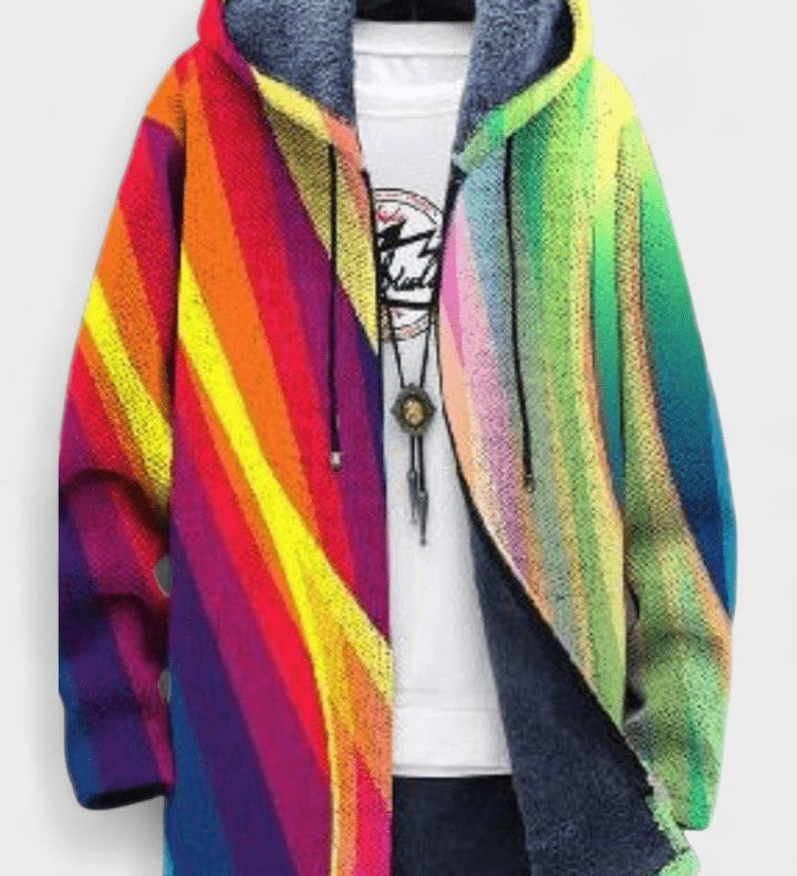 Una vibrant patterned hooded cardigan for women | Ellie Dublin
