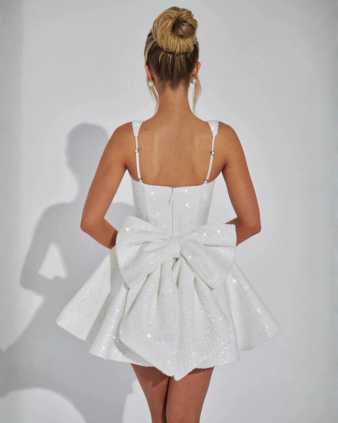 Victoria Sparkling Mini Dress with Paillette Bow – view 5