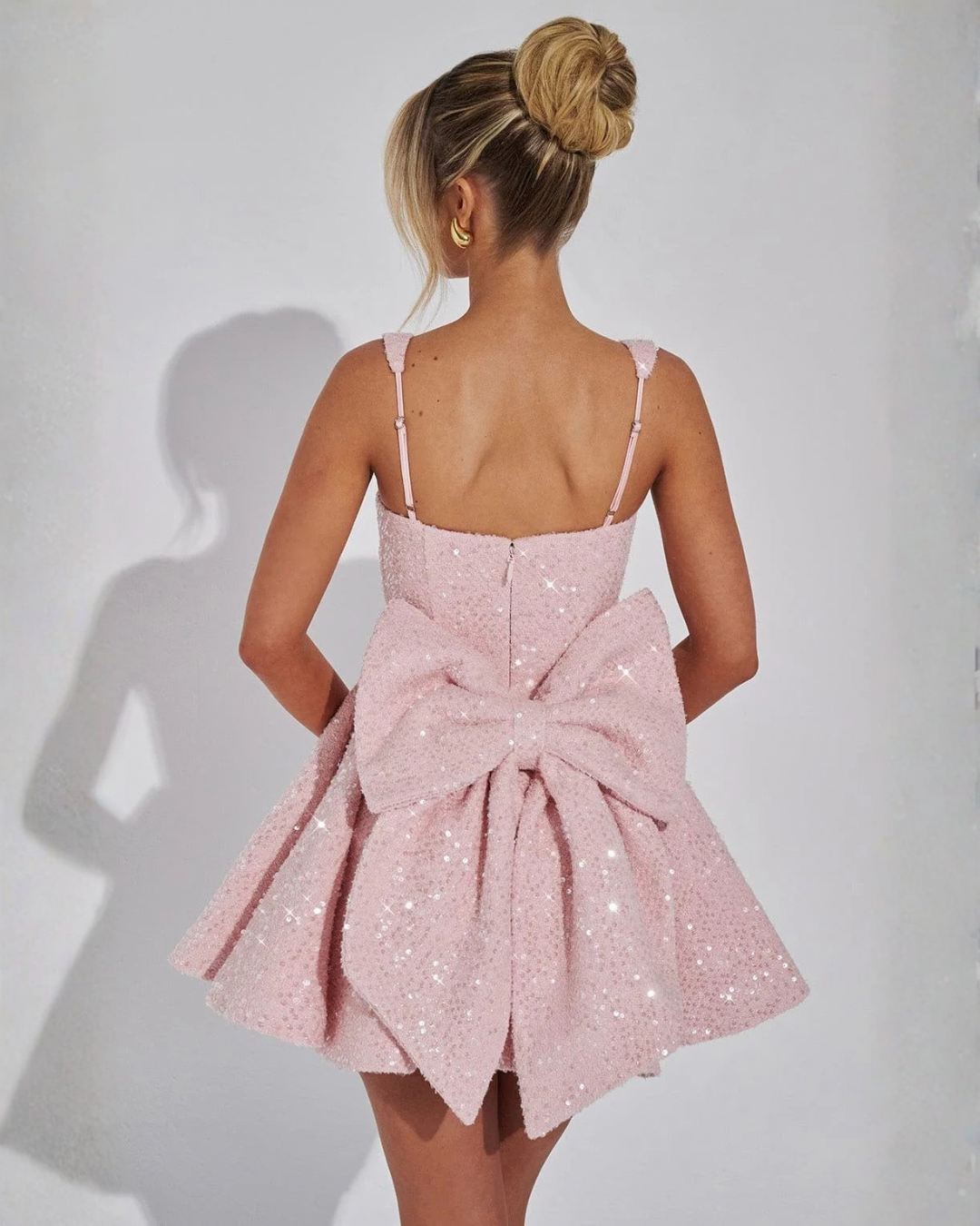 Victoria Sparkling Mini Dress with Paillette Bow – view 3