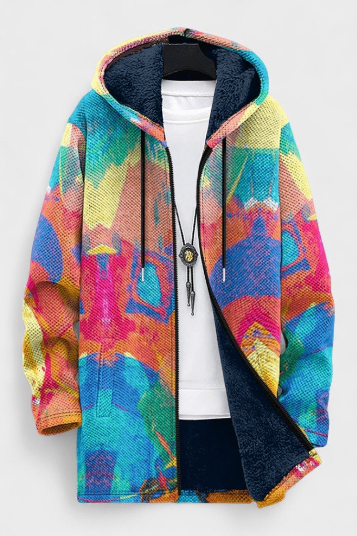 Maeve abstract multicoloured hooded cardigan | Ellie Dublin