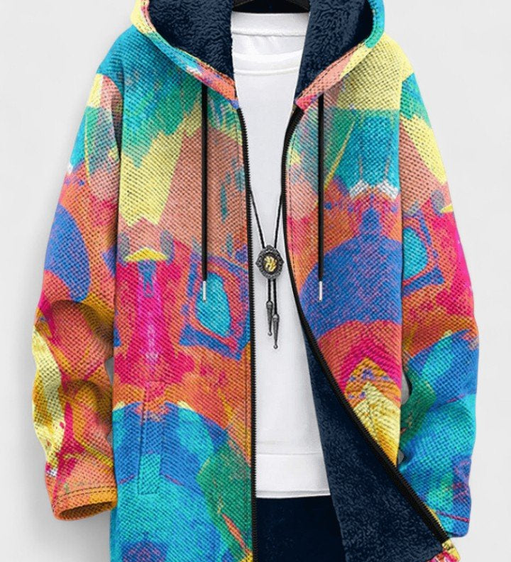 Maeve abstract multicoloured hooded cardigan | Ellie Dublin