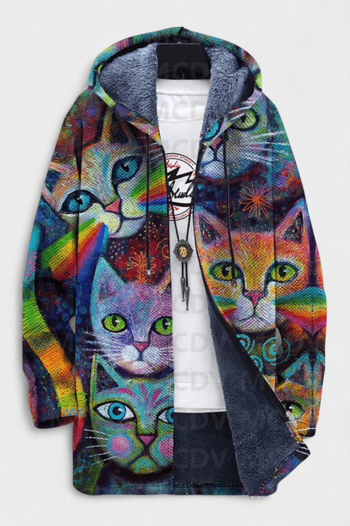 Aisling cat pattern hooded cardigan in vibrant colours | Ellie Dublin