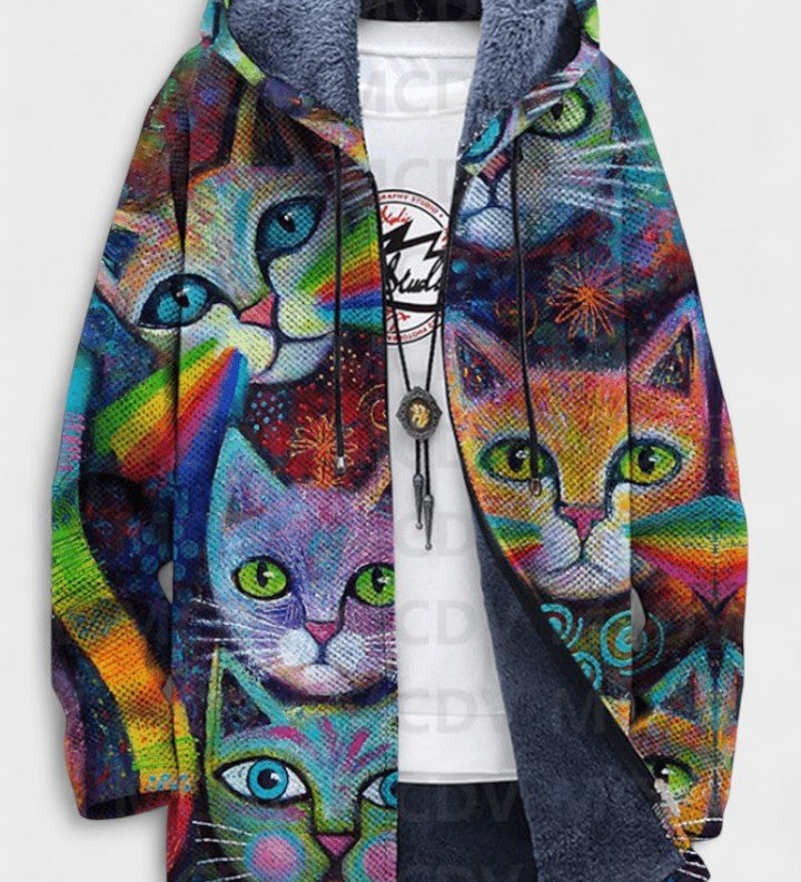Aisling cat pattern hooded cardigan in vibrant colours | Ellie Dublin