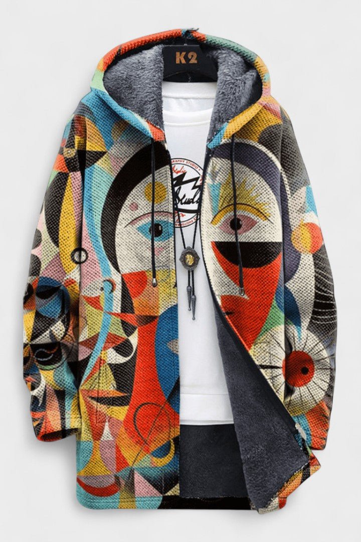 Eimear abstract art print hooded cardigan | Ellie Dublin
