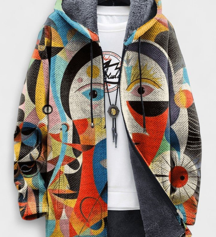 Eimear abstract art print hooded cardigan | Ellie Dublin