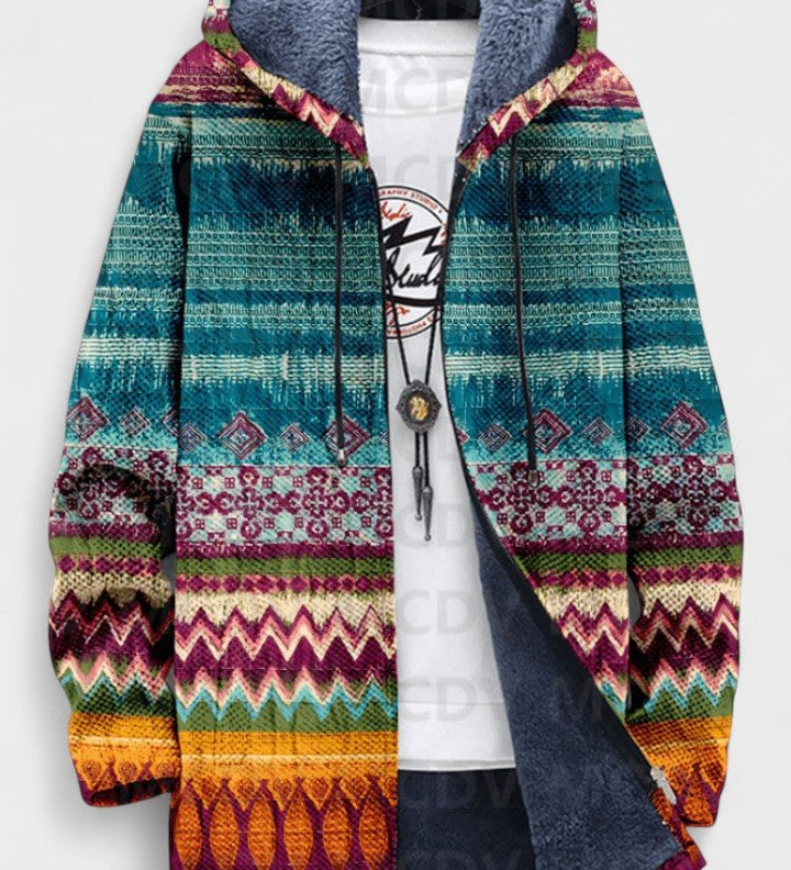 Deirdre geometric pattern hooded cardigan for women | Ellie Dublin