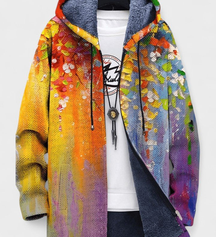 Dervla art-inspired print hooded cardigan | Ellie Dublin