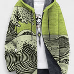 Muireann wave pattern hooded cardigan, quilted hood detail | Ellie Dublin