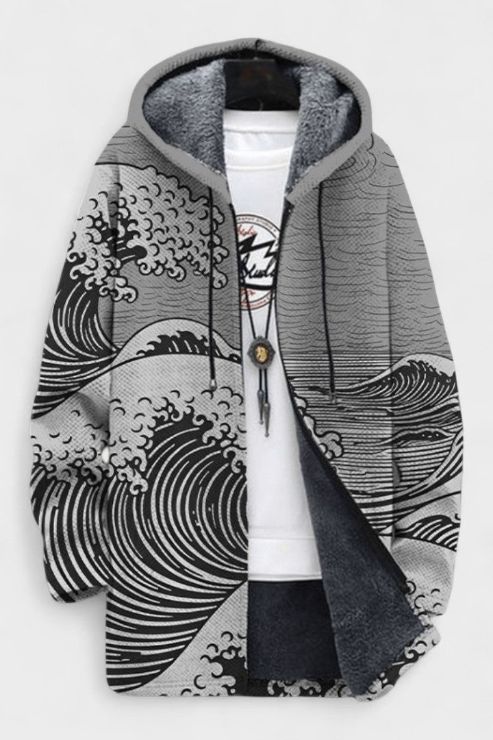 Muireann wave pattern hooded cardigan, further view | Ellie Dublin