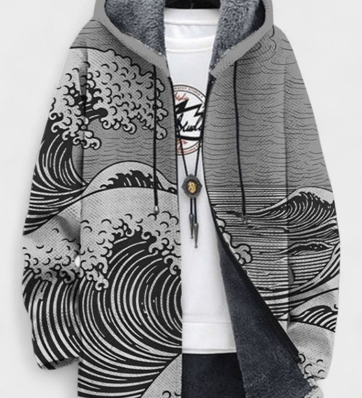 Muireann wave pattern hooded cardigan, further view | Ellie Dublin