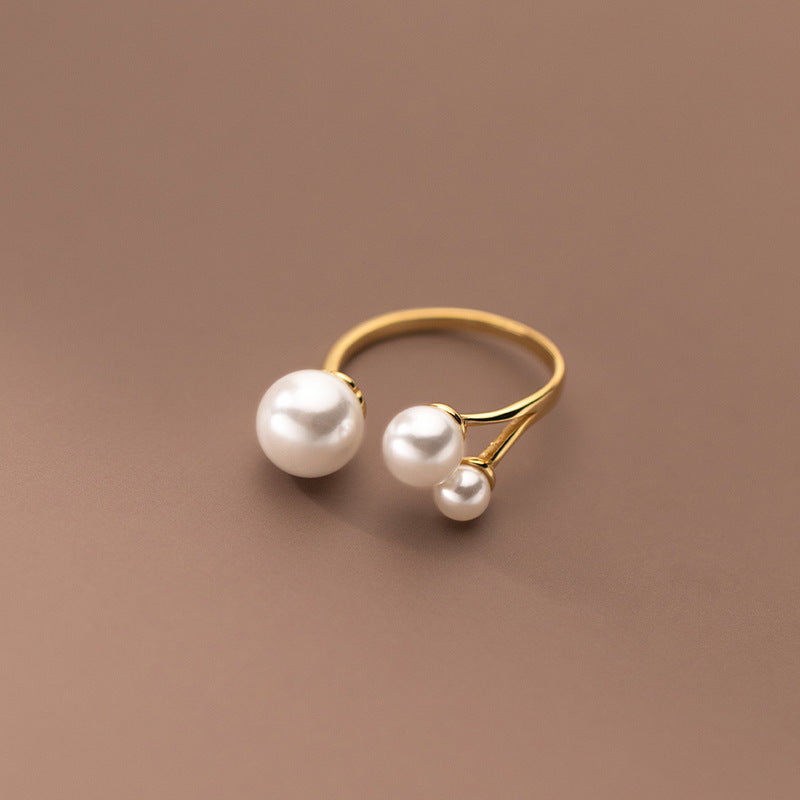 Adjustable Triple Freshwater Pearl Ring – view 2