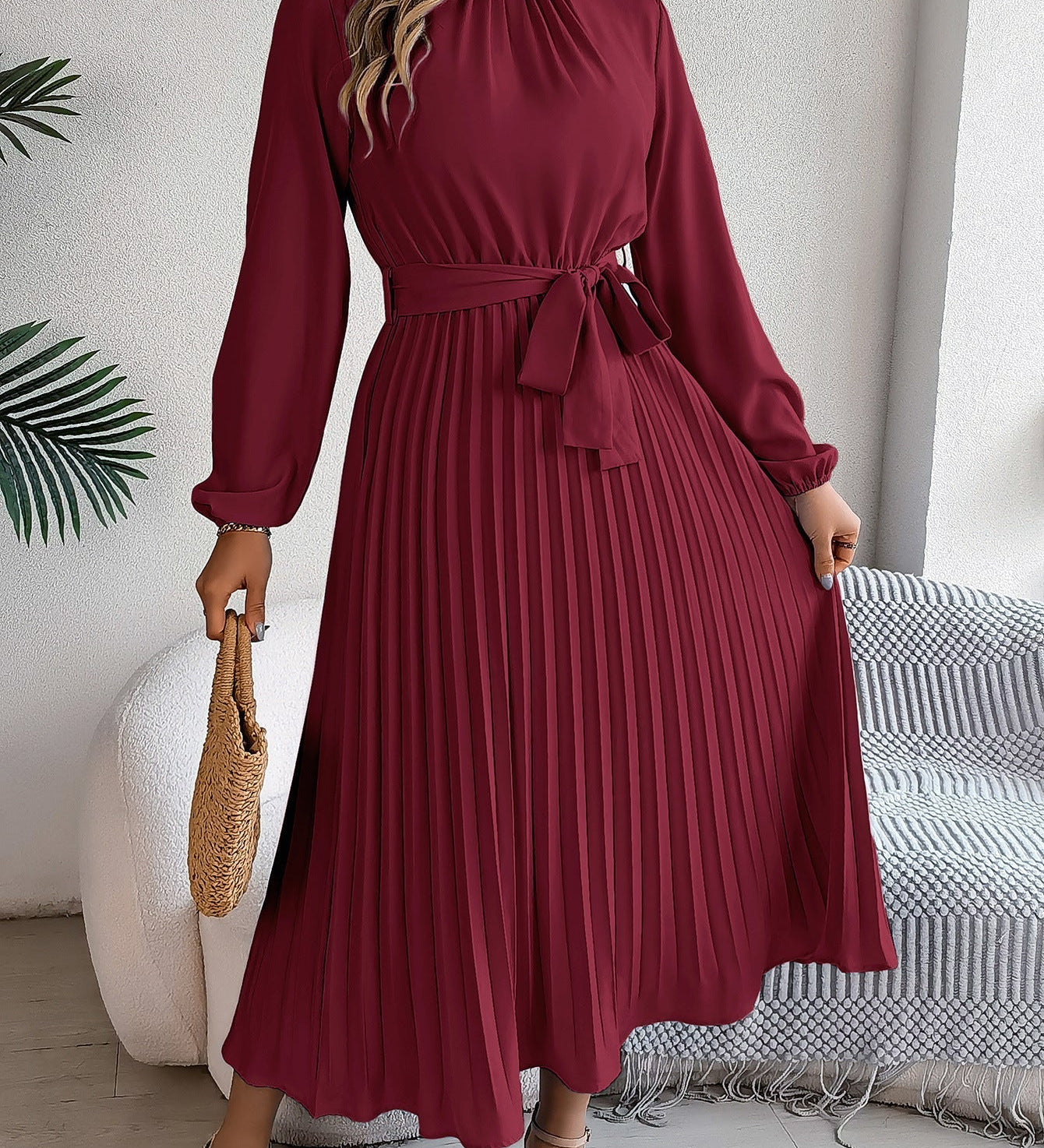 Martine | Belted Pleated Maxi Dress – view 2