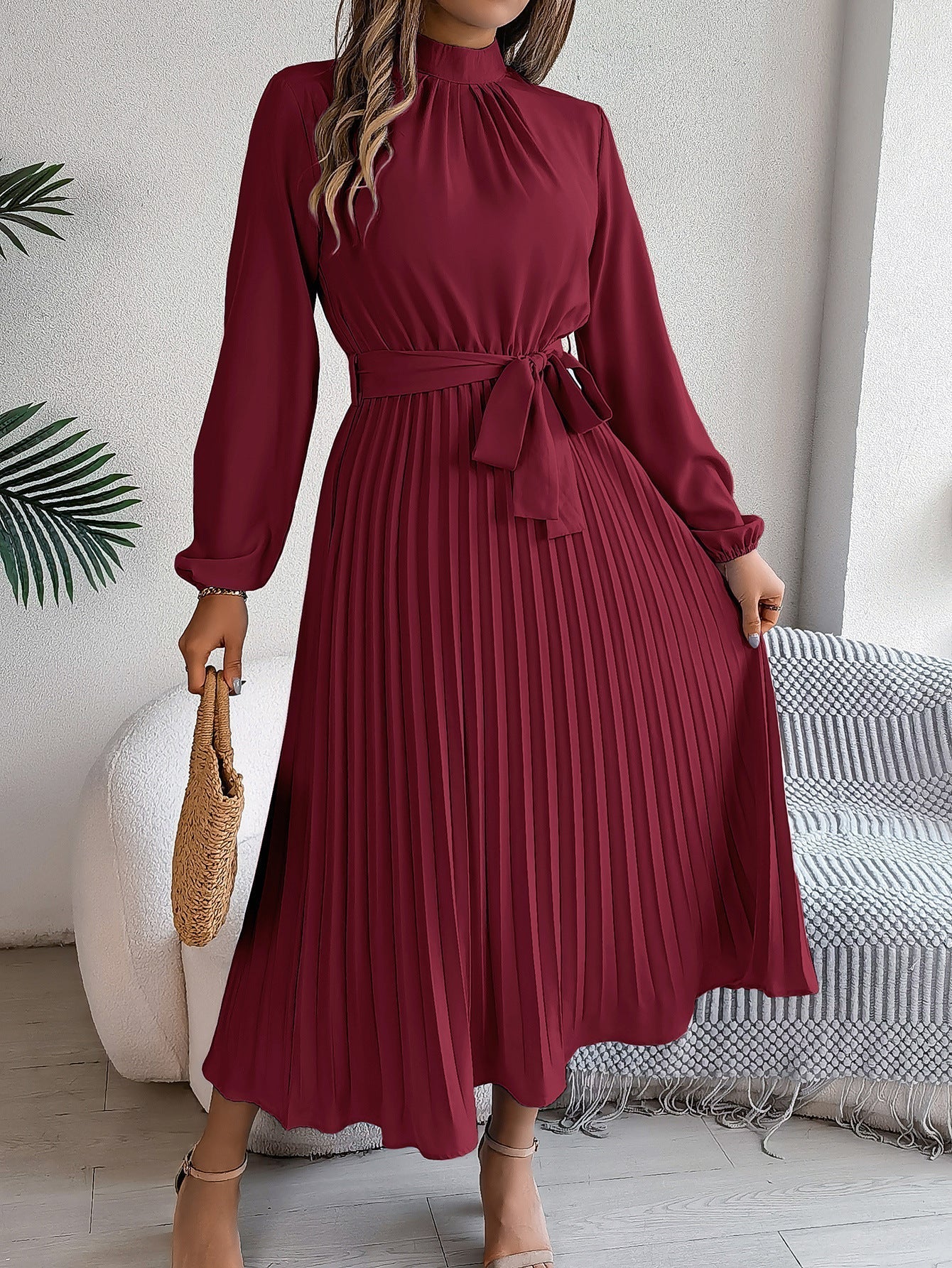 Martine | Belted Pleated Maxi Dress – view 2