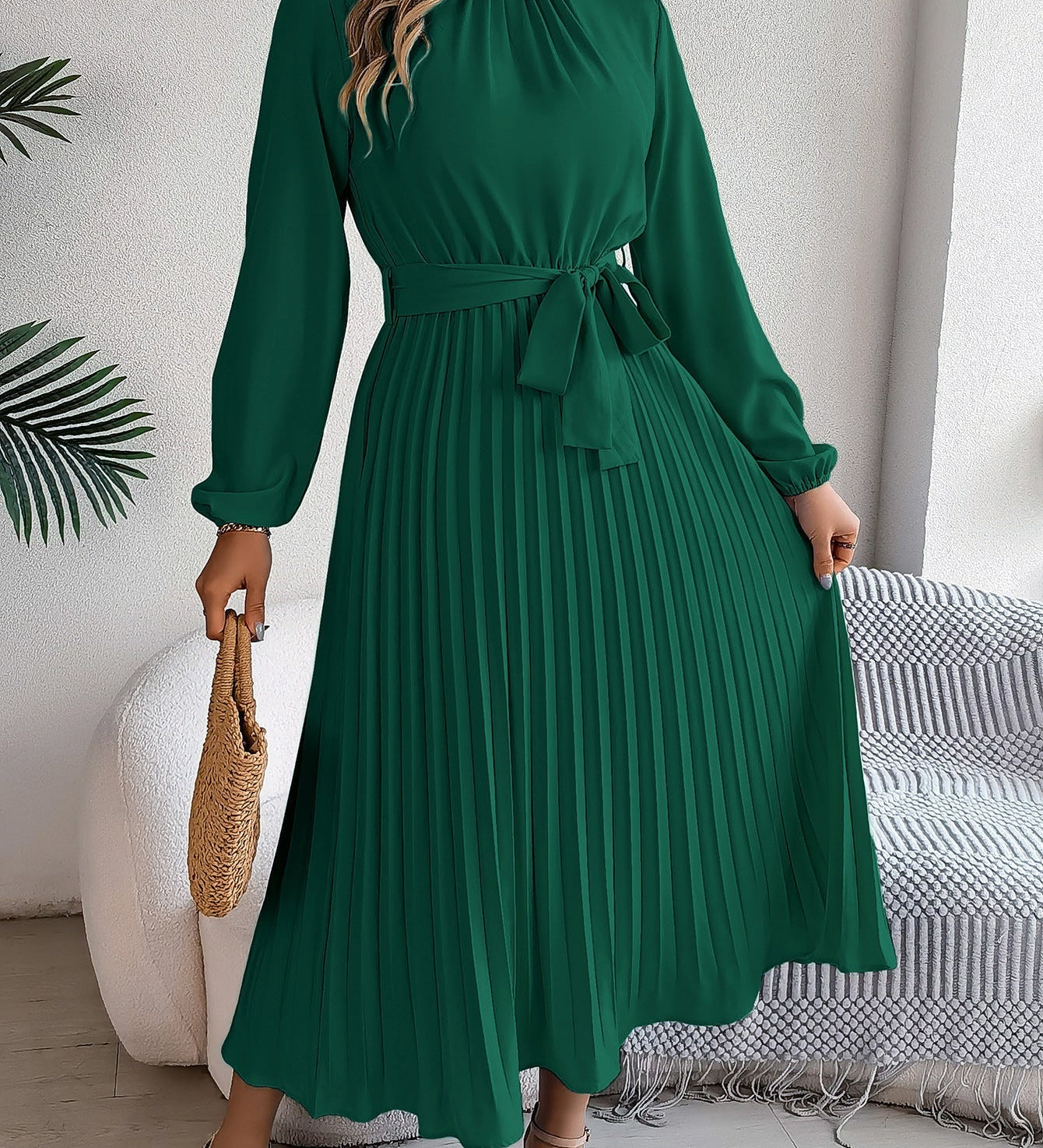 Martine | Belted Pleated Maxi Dress – view 3
