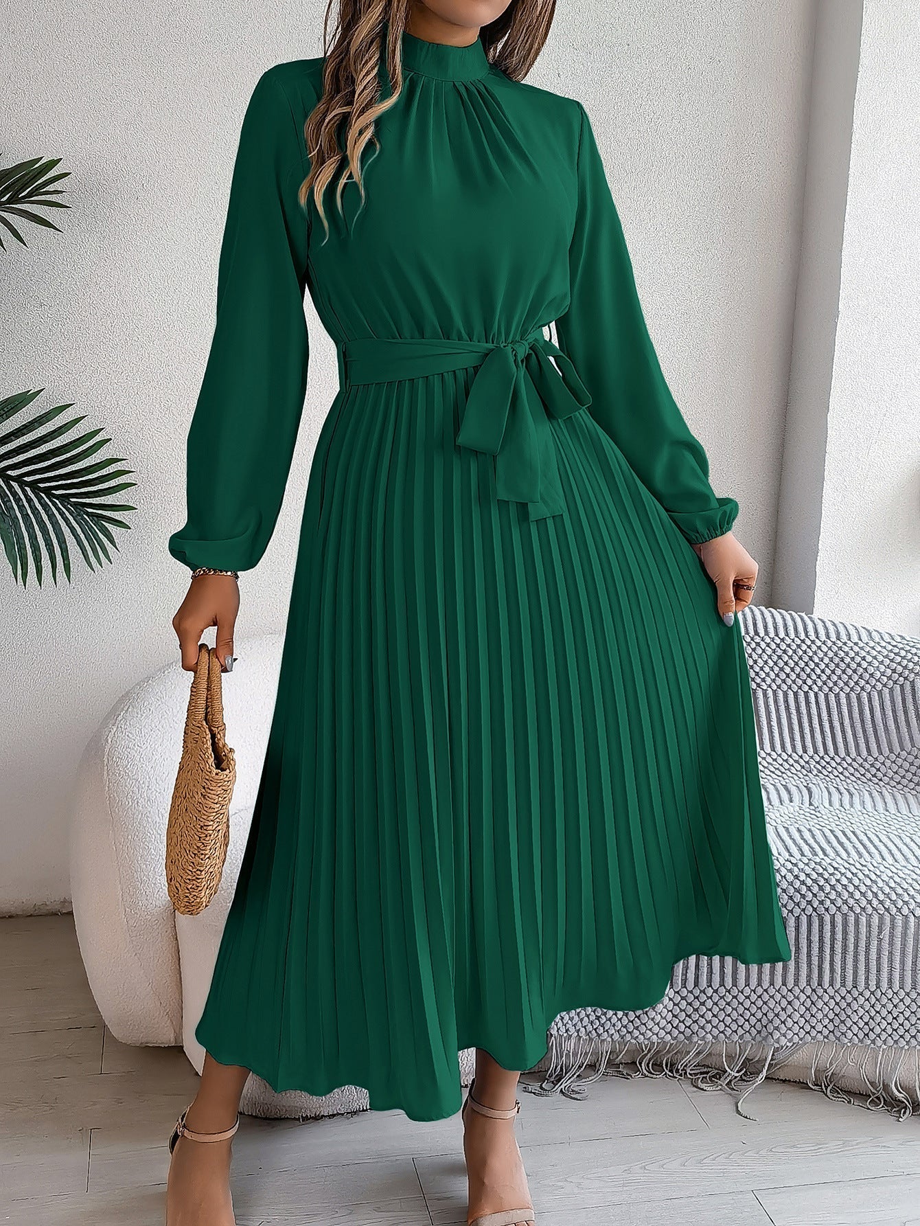 Martine | Belted Pleated Maxi Dress – view 3