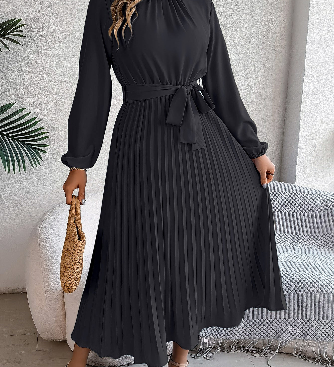 Martine | Belted Pleated Maxi Dress – view 7