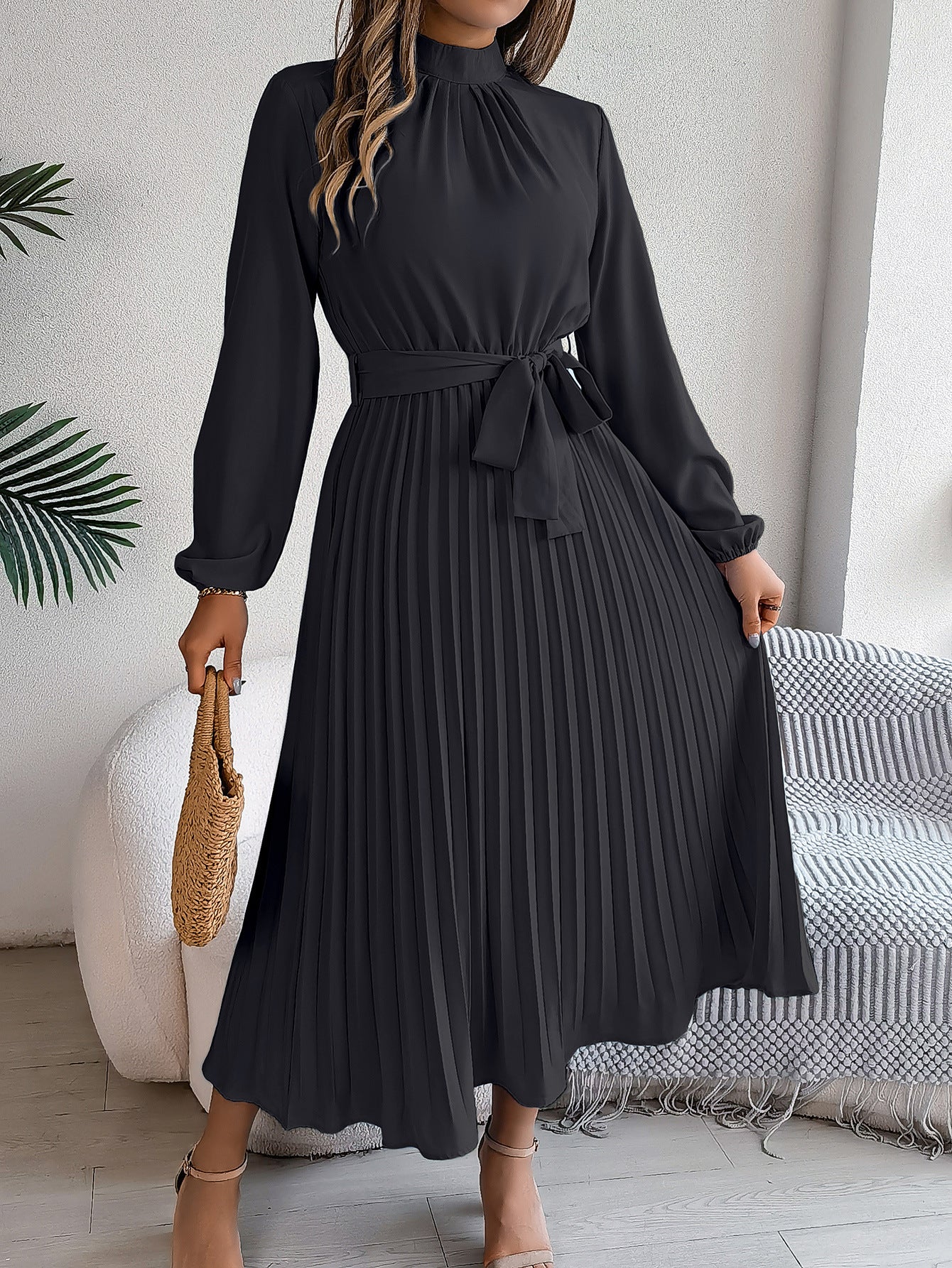 Martine | Belted Pleated Maxi Dress – view 7