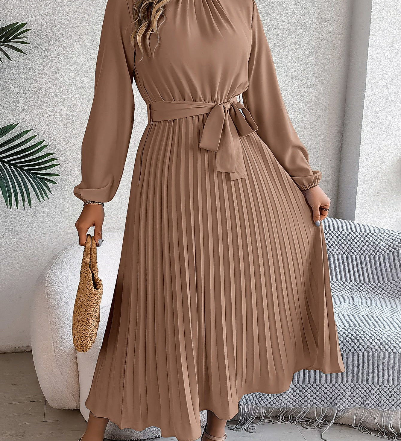 Martine | Belted Pleated Maxi Dress – view 5