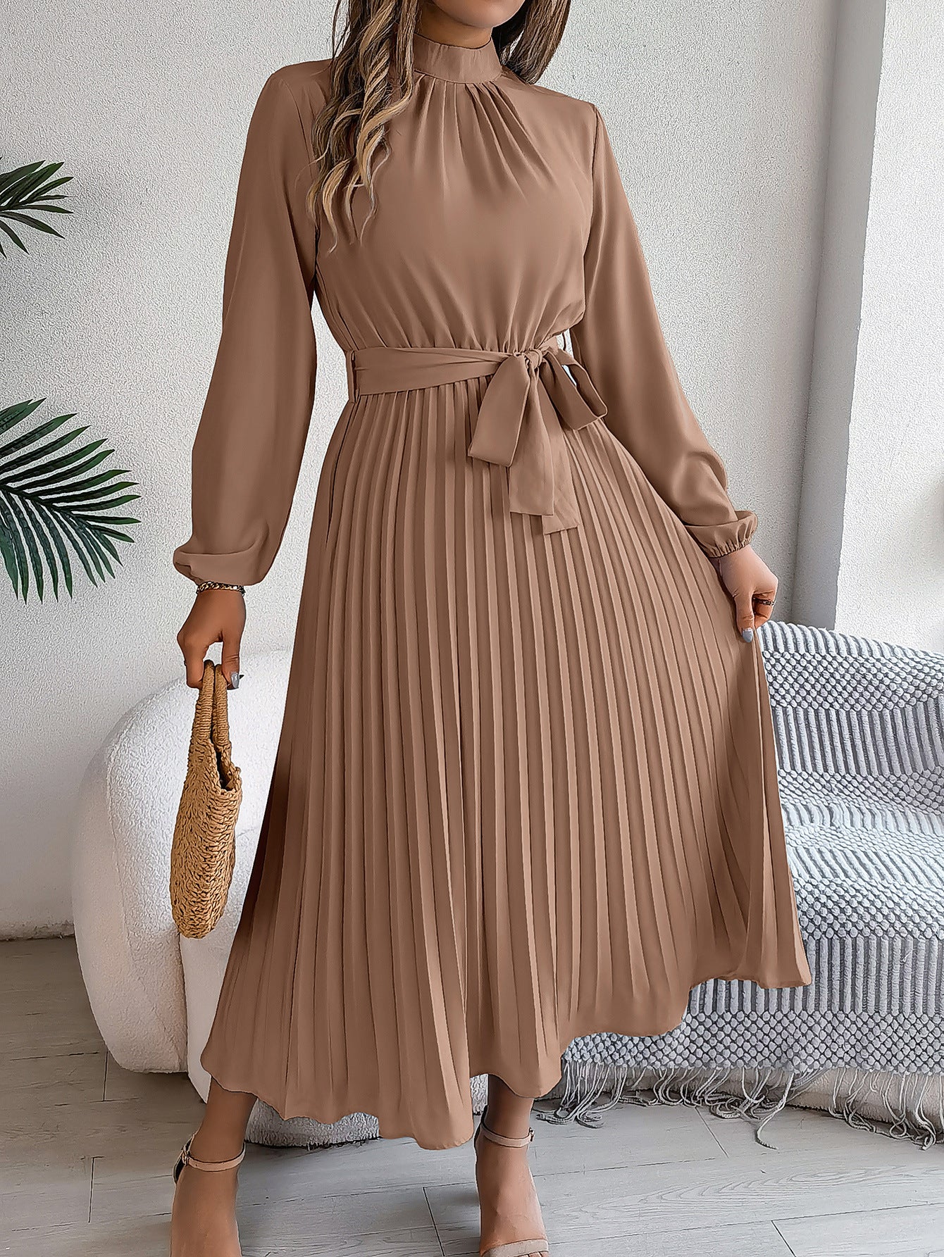 Martine | Belted Pleated Maxi Dress – view 5