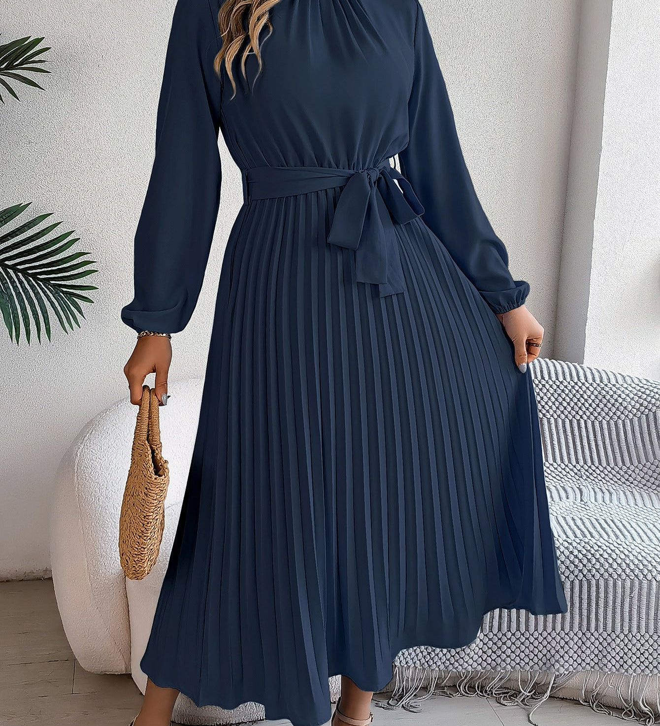Martine | Belted Pleated Maxi Dress – view 8