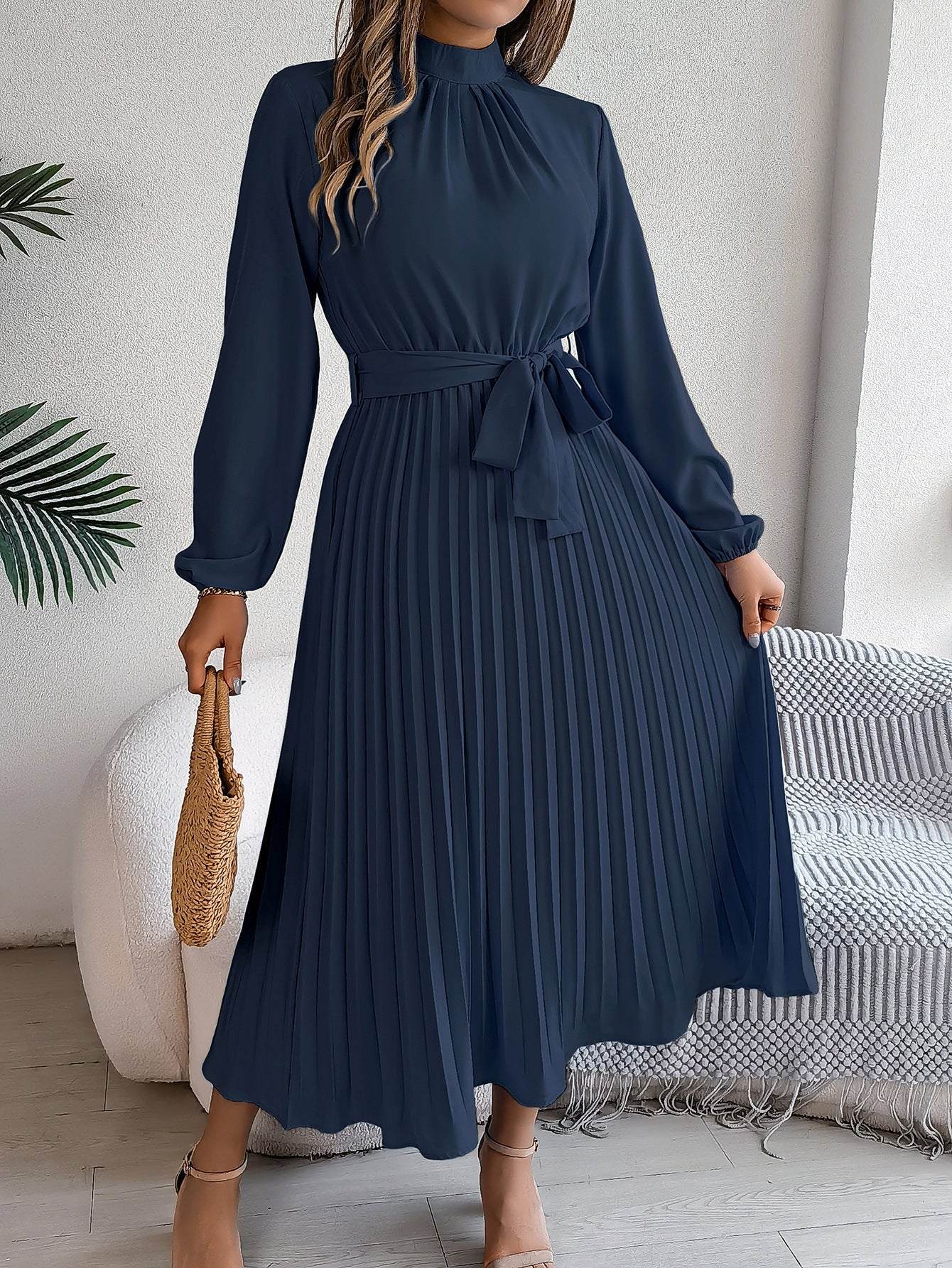 Martine | Belted Pleated Maxi Dress – view 8