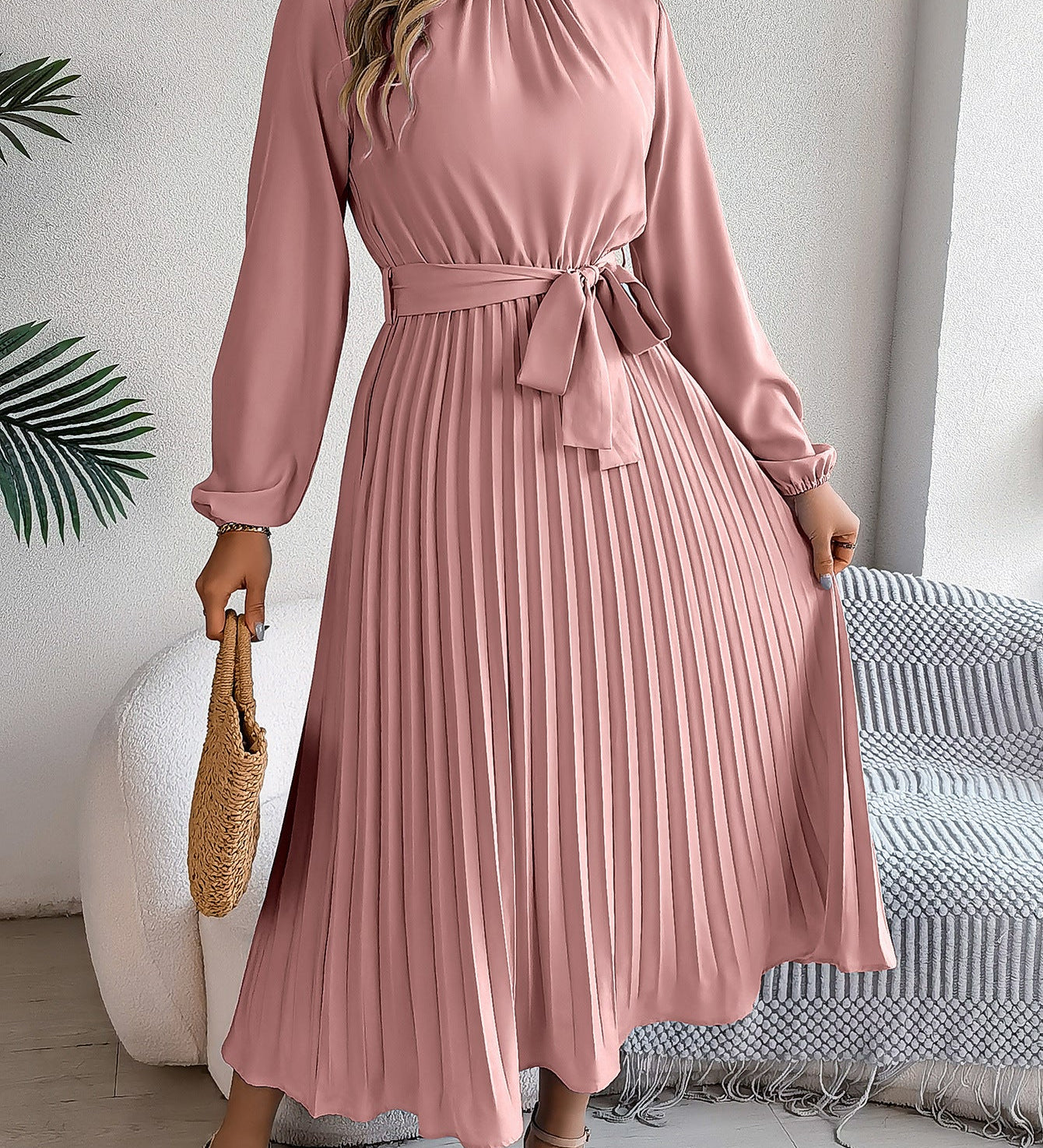 Martine | Belted Pleated Maxi Dress – view 4
