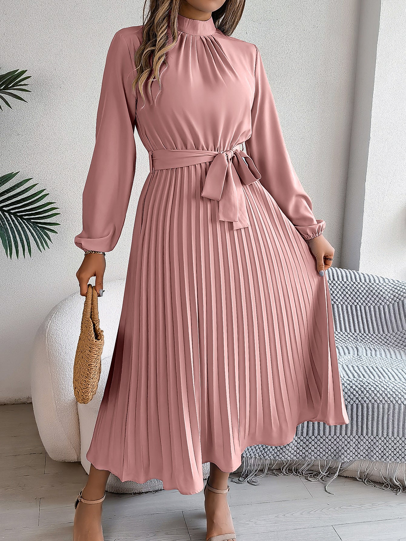 Martine | Belted Pleated Maxi Dress – view 4