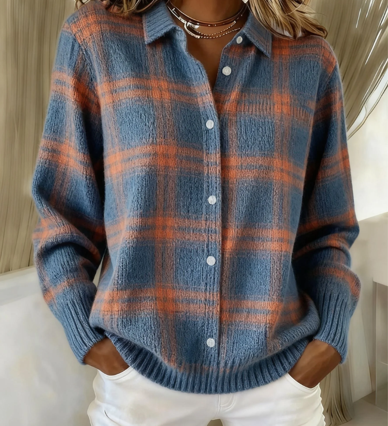 Zafira warm blue check cardigan for women | Ellie Dublin