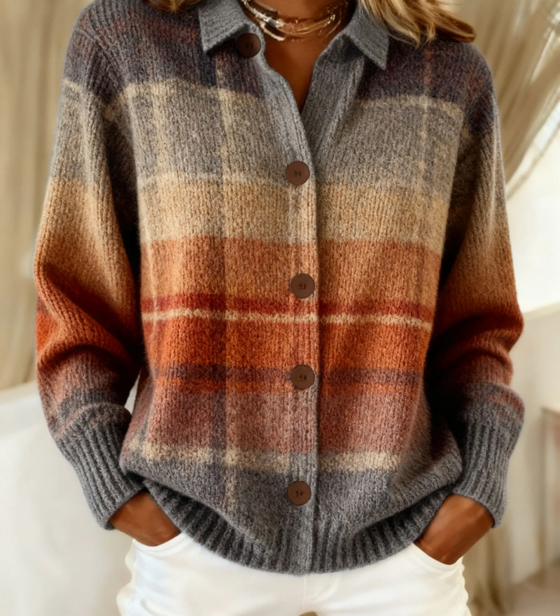 Edith autumn ombre plaid cardigan for women | Ellie Dublin