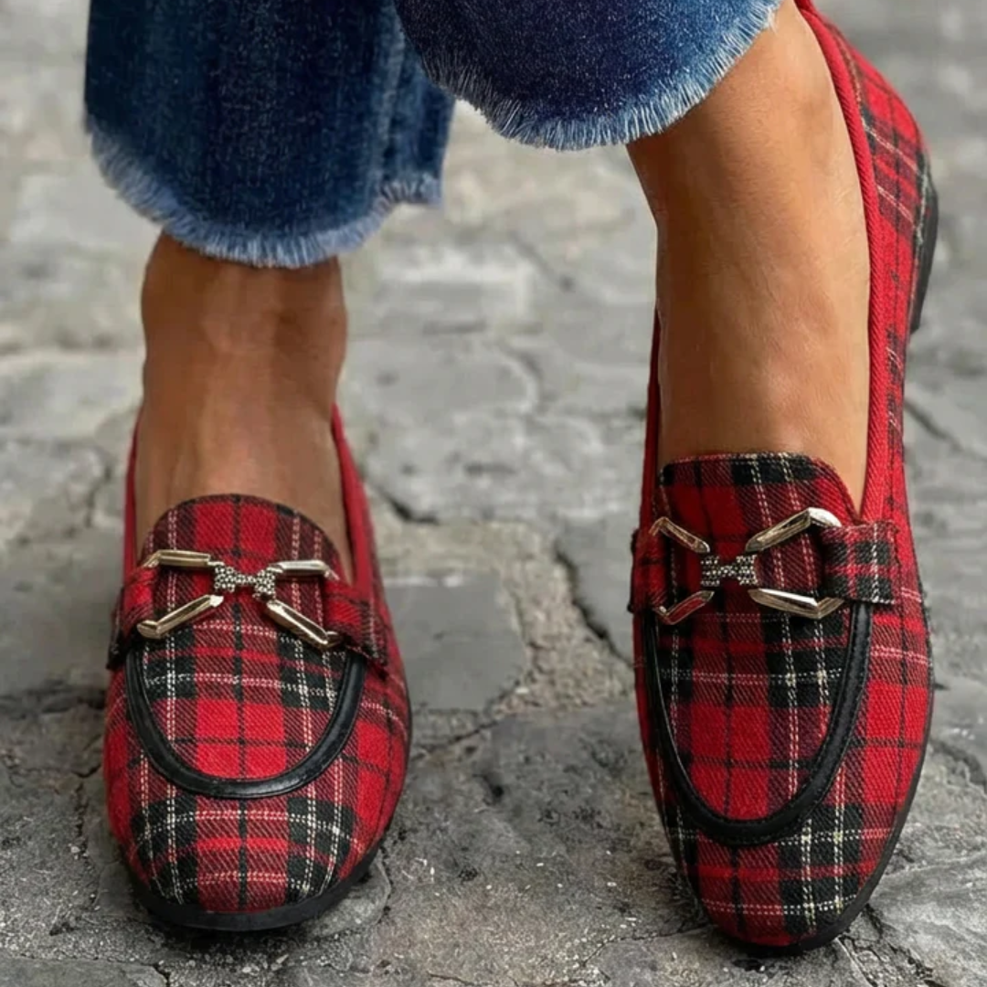 Rowan - Gold Plaid Loafers – view 2