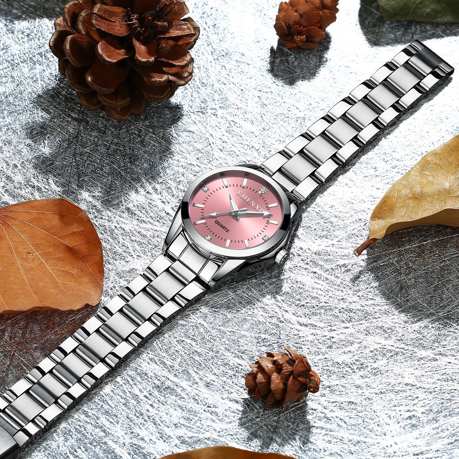 Nika® Silver Watch featuring a Pink Dial – view 2